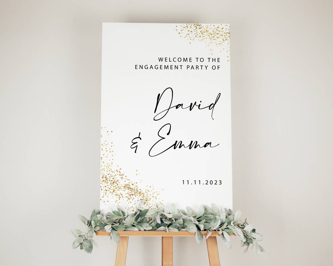 A1 UV Printed Sign - Engagement - Gold Glitter Corners