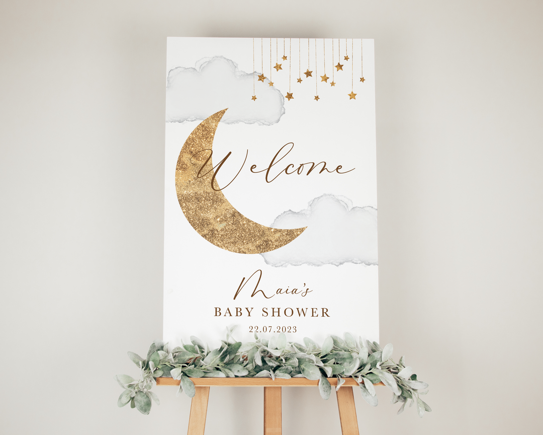 A1 UV Printed Sign - Baby Shower - Gold Moon & Stars Design