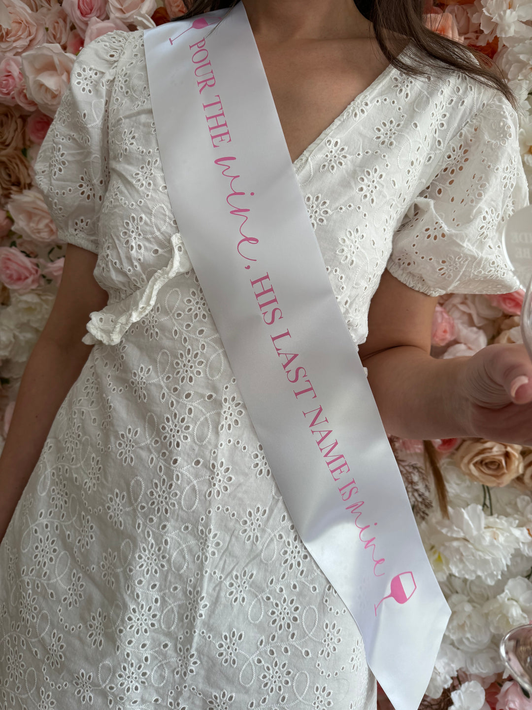 Personalised Bride "Pour The Wine His Last Names Mine" Sash