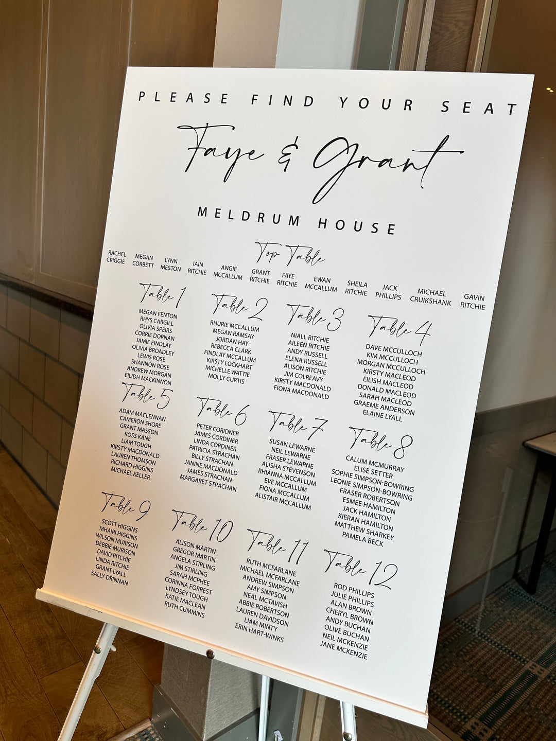 UV Printed A1 Table Plan - Monochrome Style 3 – Thoughts and Crosses