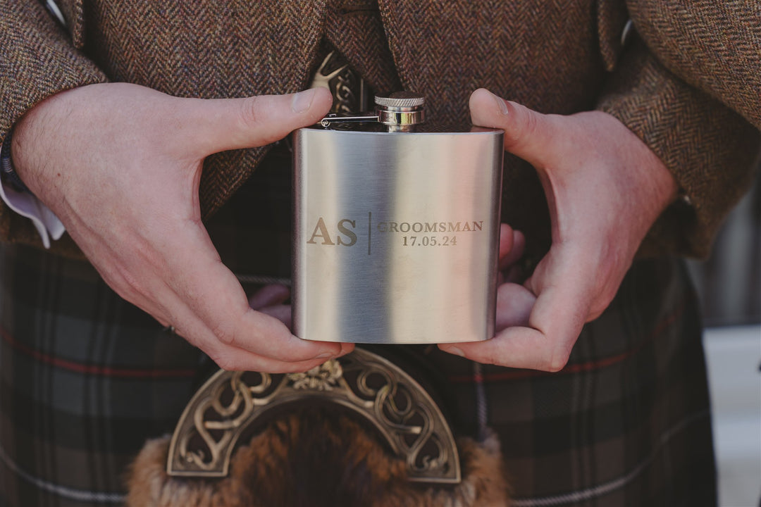 6oz Stainless Steel Hip Flask - Personalised Bridal Party - Style 1