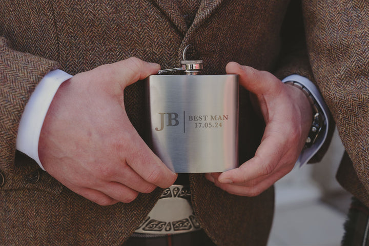 6oz Stainless Steel Hip Flask - Personalised Bridal Party - Style 1