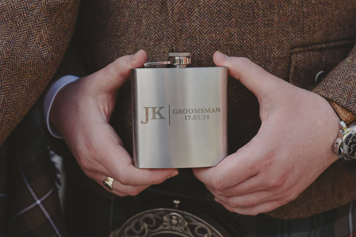 6oz Stainless Steel Hip Flask - Personalised Bridal Party - Style 1