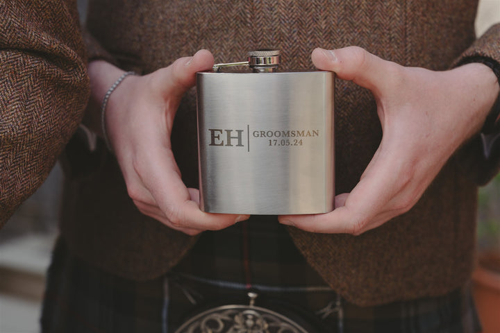 6oz Stainless Steel Hip Flask - Personalised Bridal Party - Style 1