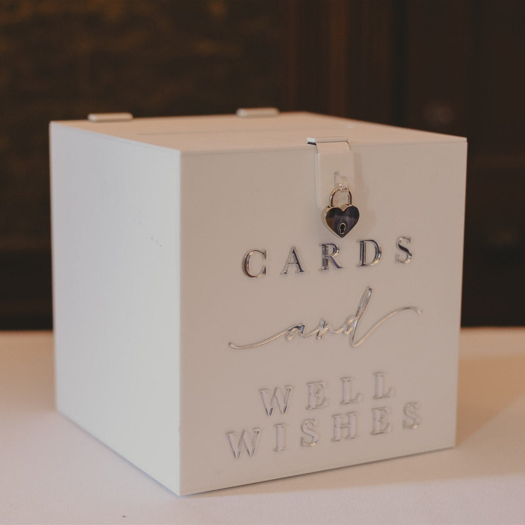 Rental - Acrylic Card Box - White & Silver