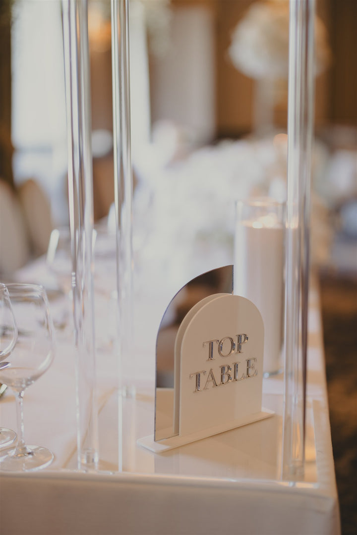 Rental - Table Number - Deluxe Arch - Mirrored Silver & White