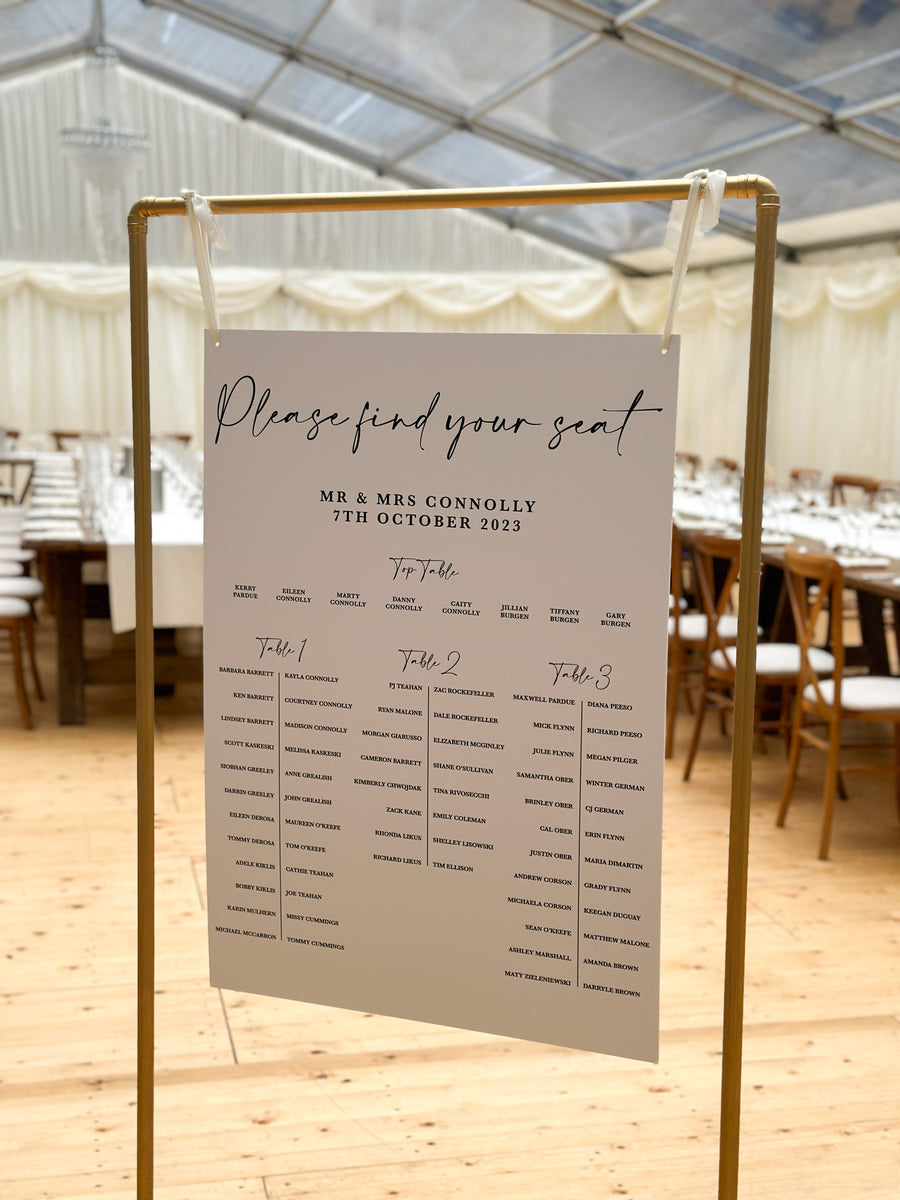 UV Printed A1 Table Plan - Monochrome Style 2 – Thoughts and Crosses
