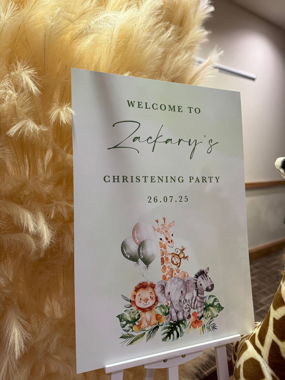 A1 Printed Safari Themed Christening Welcome Sign