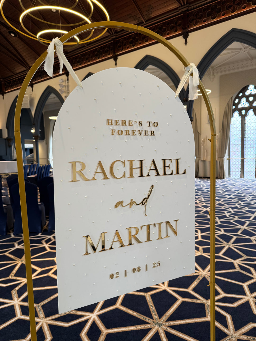 A1 Arch Welcome Sign - 3D Acrylic - White / Gold / Pearl Accents