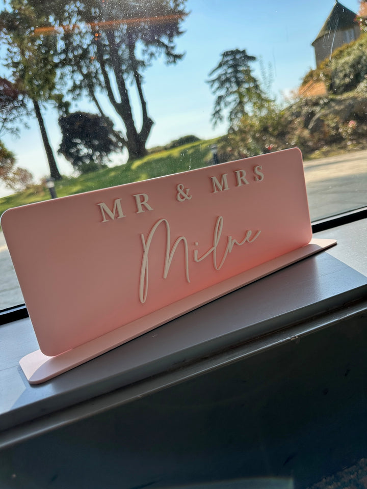 Pink Acrylic Top Table Name Sign