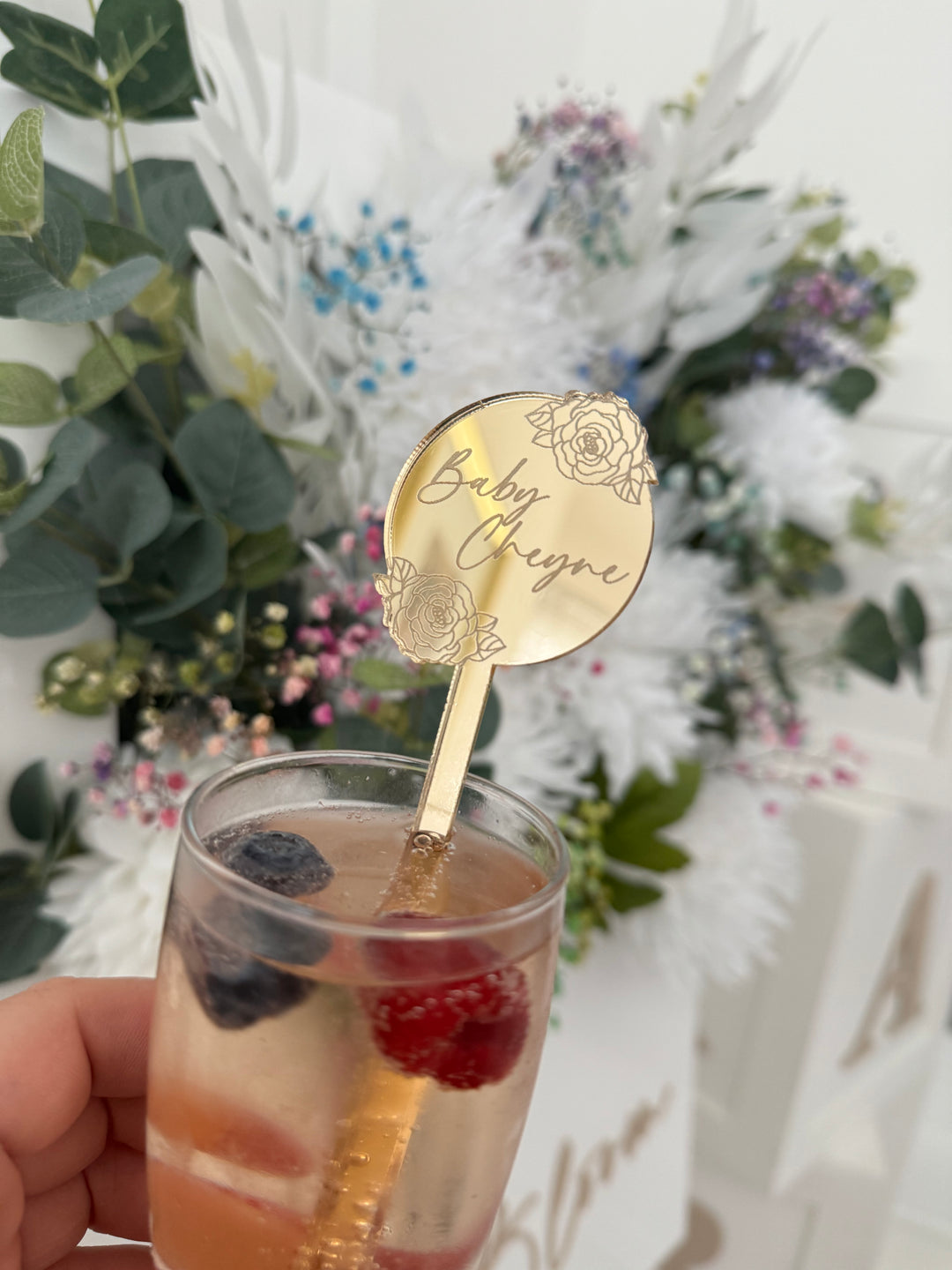 Acrylic Drink Stirrer - Floral Outline Design