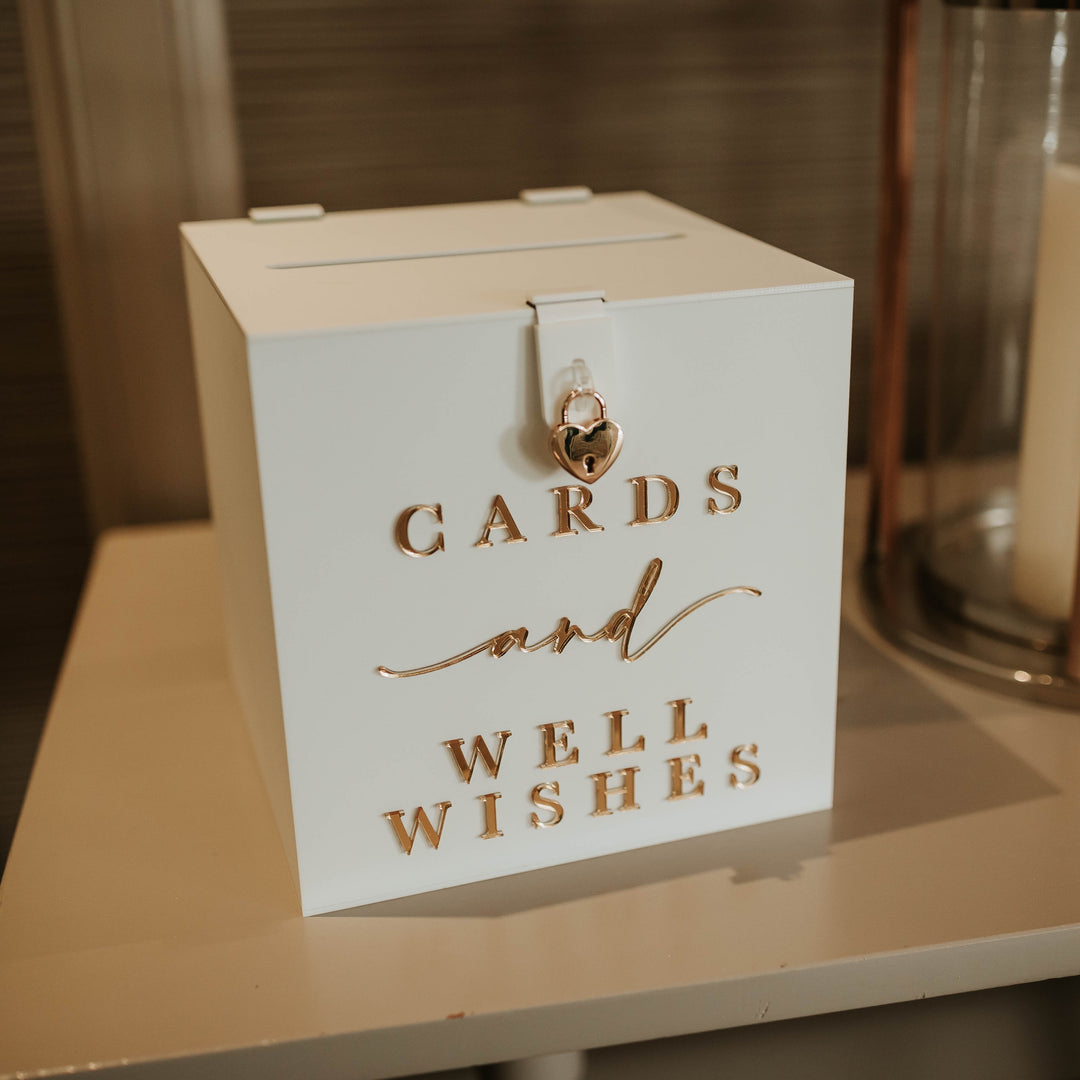 Rental - Acrylic Card Box - White & Gold