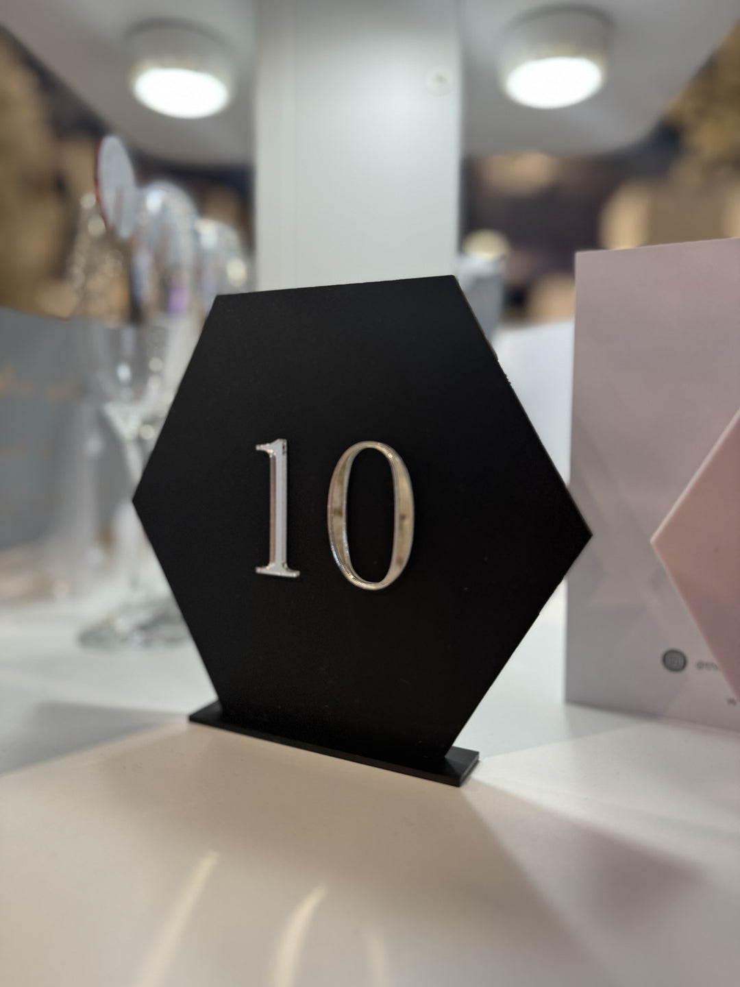 Rental - Table Number - Hexagon - Black & Silver