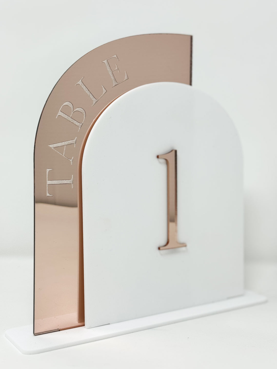 Rental - Table Number - Deluxe Arch - Mirrored Rose Gold & White