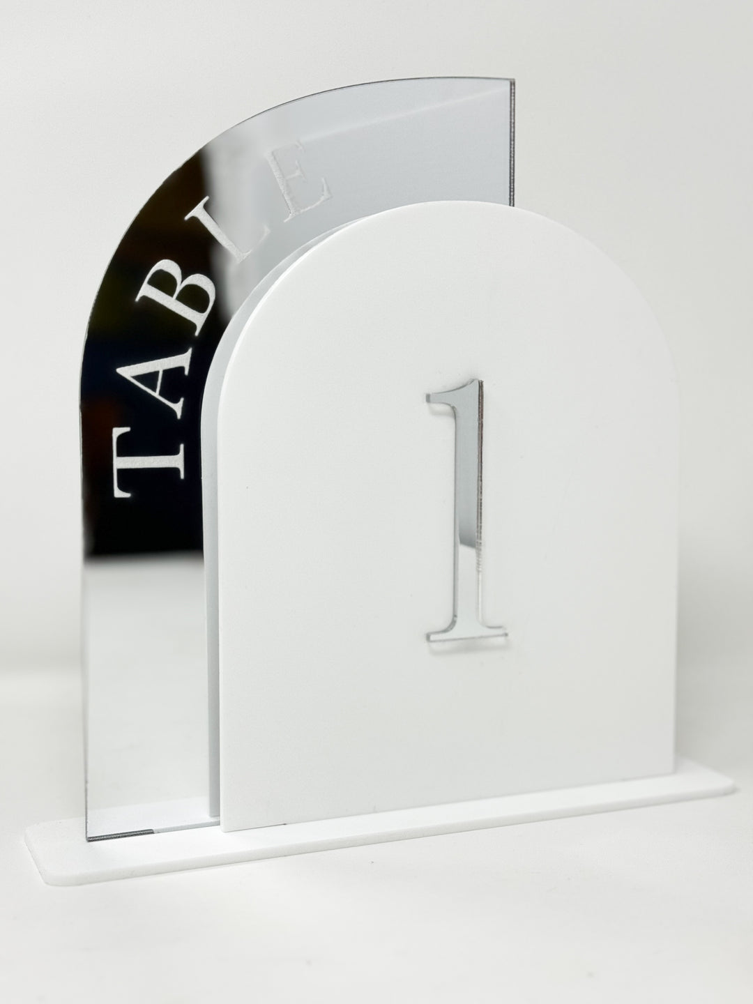 Rental - Table Number - Deluxe Arch - Mirrored Silver & White