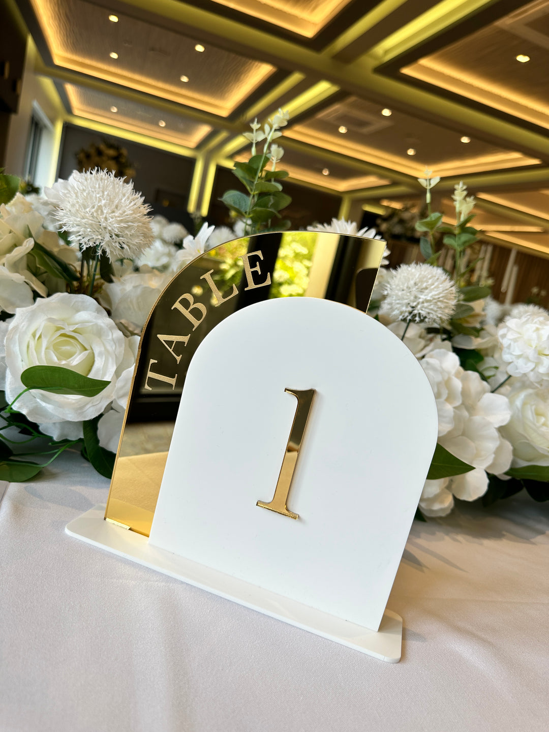 Rental - Table Number - Deluxe Arch - Mirrored Gold & White