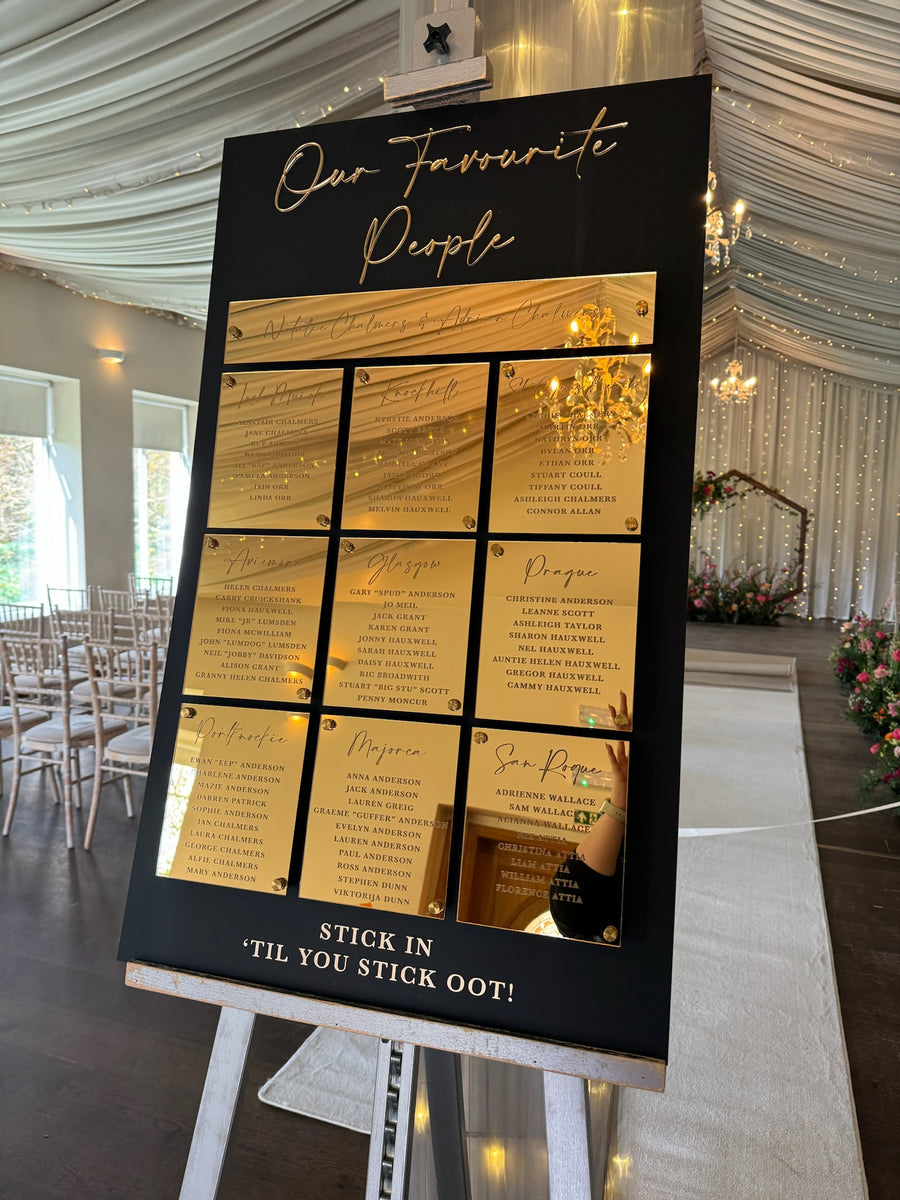 3 Panel Table Card Example Rental - 3D Panel Table Plan - Black & Gold – Thoughts and Crosses