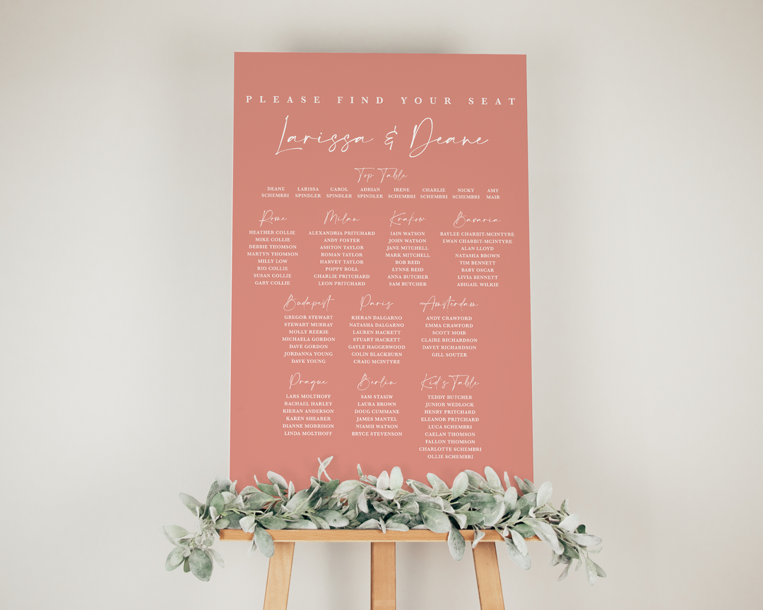 A1 Printed Table Plan - Coral