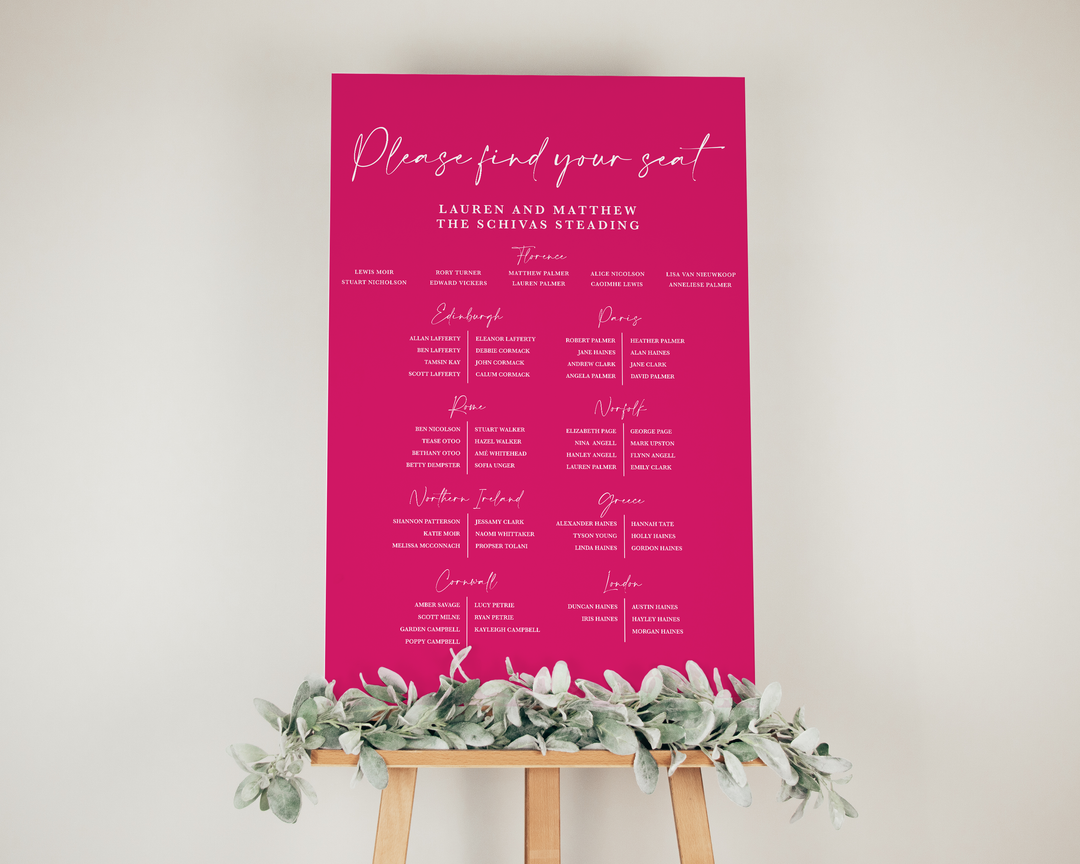 A1 Printed Table Plan - Fuchsia Pink