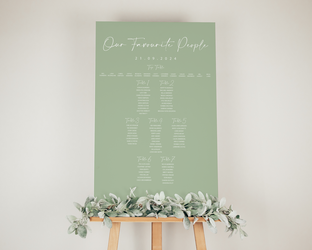 A1 Printed Table Plan - Sage Green