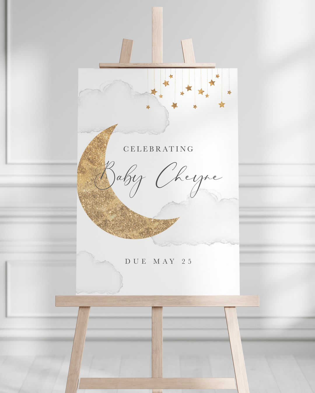 A1 Printed Sign - Baby Shower - Gold Moon & Stars Design