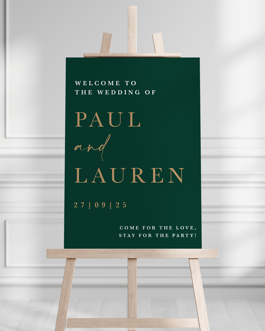 A1 Printed Sign - Wedding Welcome Sign - Emerald Green & Gold