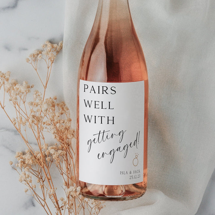 Bottle Label - 'Pairs Well with getting engaged!' - Wine Bottle