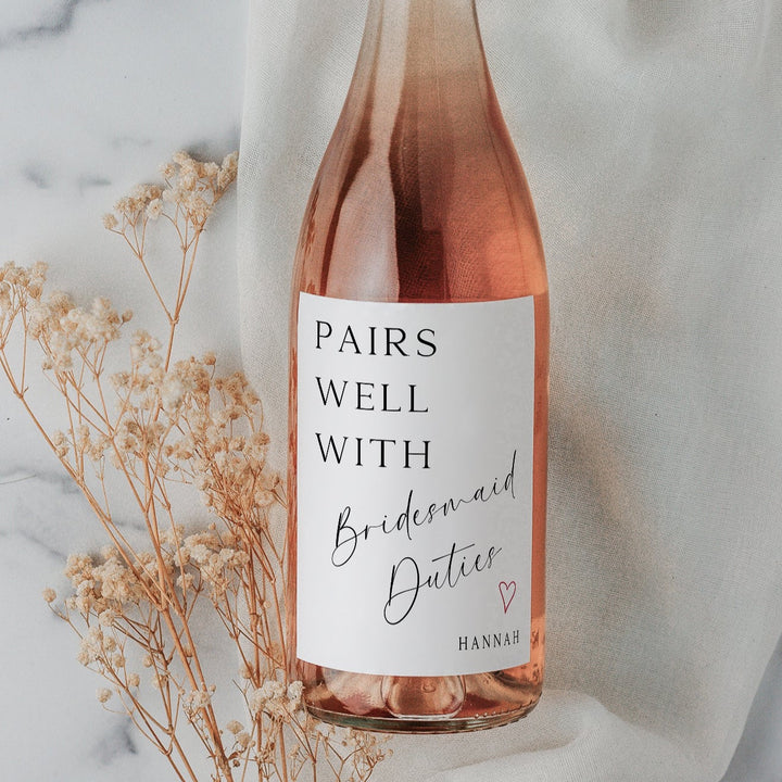 Bottle Label - 'Pairs Well with Bridesmaid Duties' - Wine Bottle