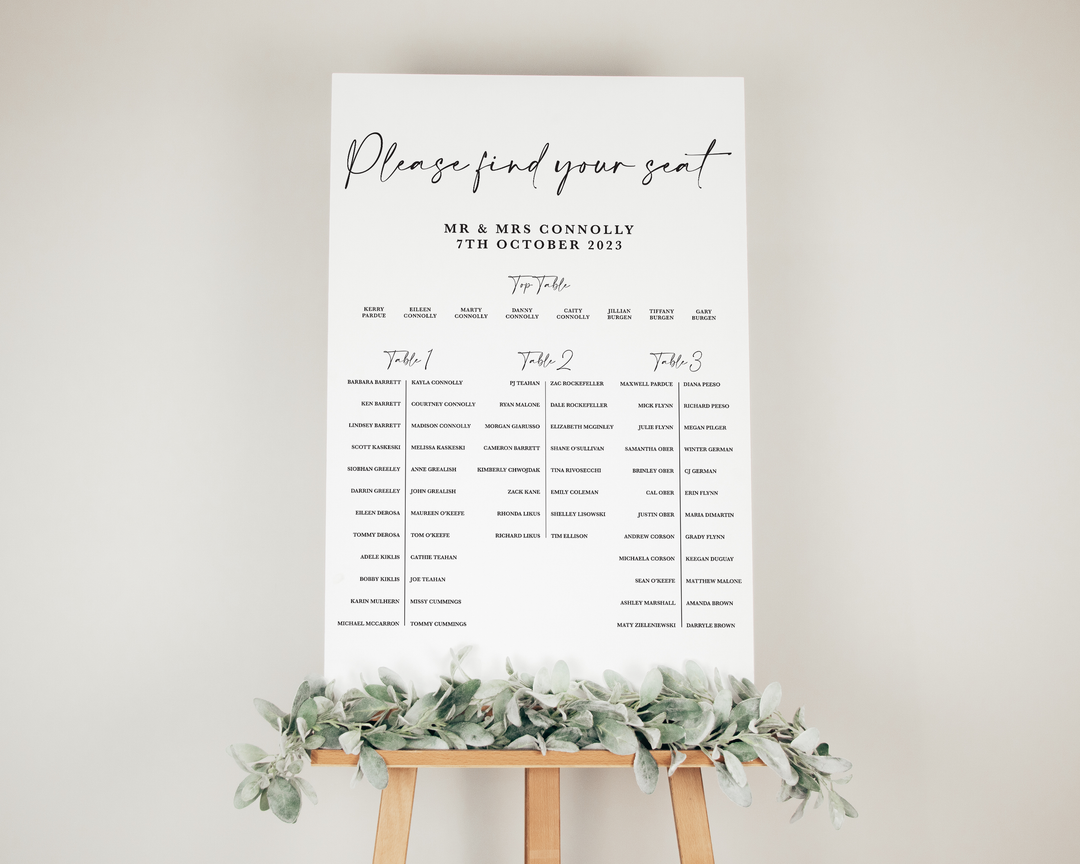 A1 Printed Table Plan - Monochrome - Style 2 – Thoughts and Crosses