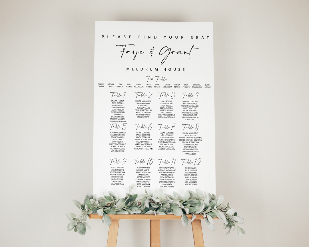 A1 Printed Table Plan - Monochrome - Style 3