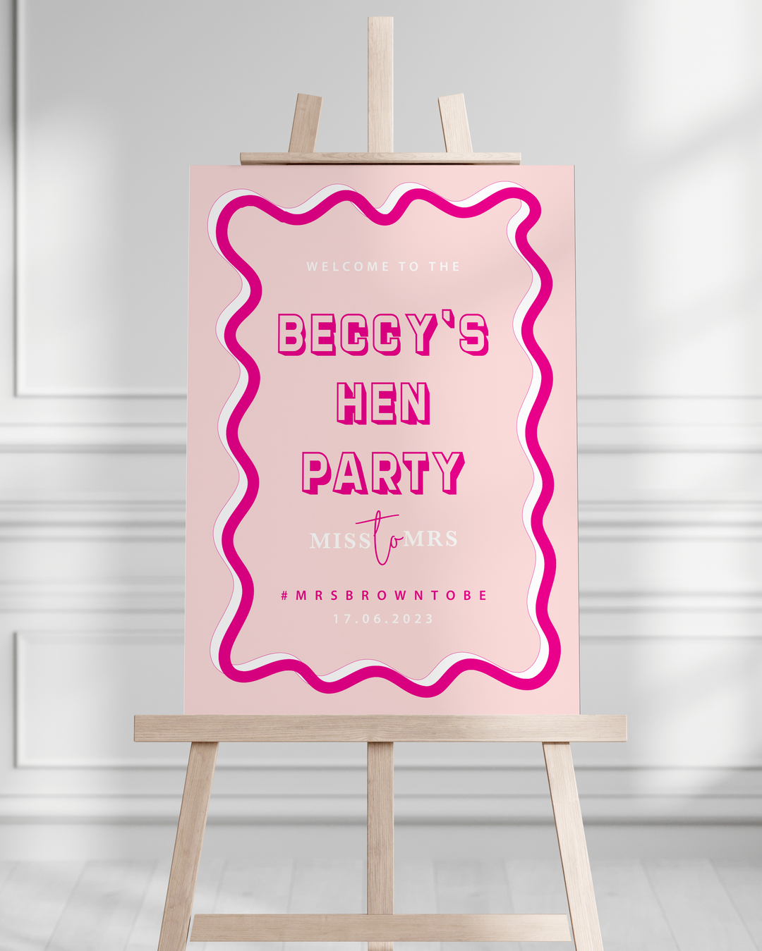 A1 UV Printed Sign - Hen Party - Pink Wavy Design