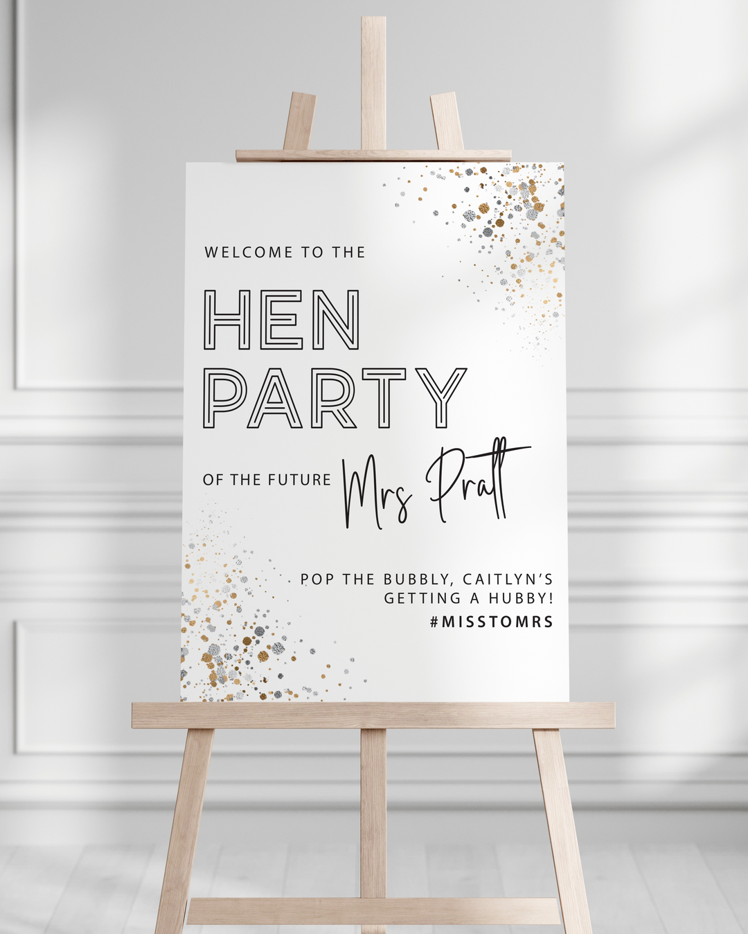 A1 UV Printed Sign - Hen Party - Gold / Silver Sparkle Corners