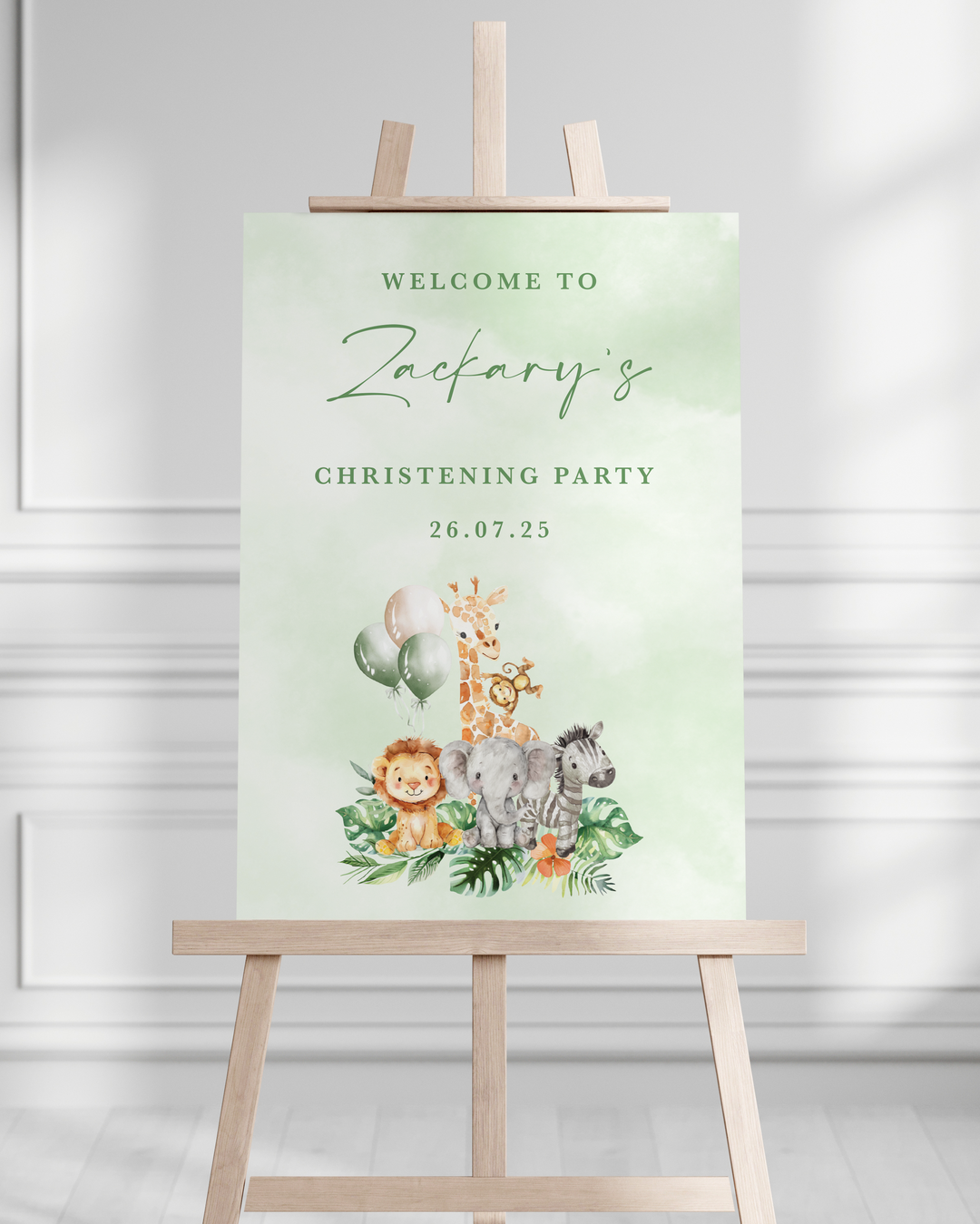 A1 Printed Safari Themed Christening Welcome Sign