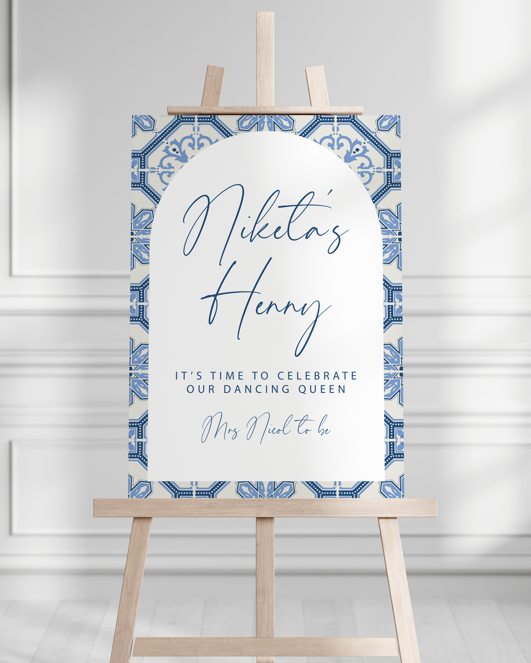 A1 Printed Sign - Hen Party - Greek Blue Tile Design