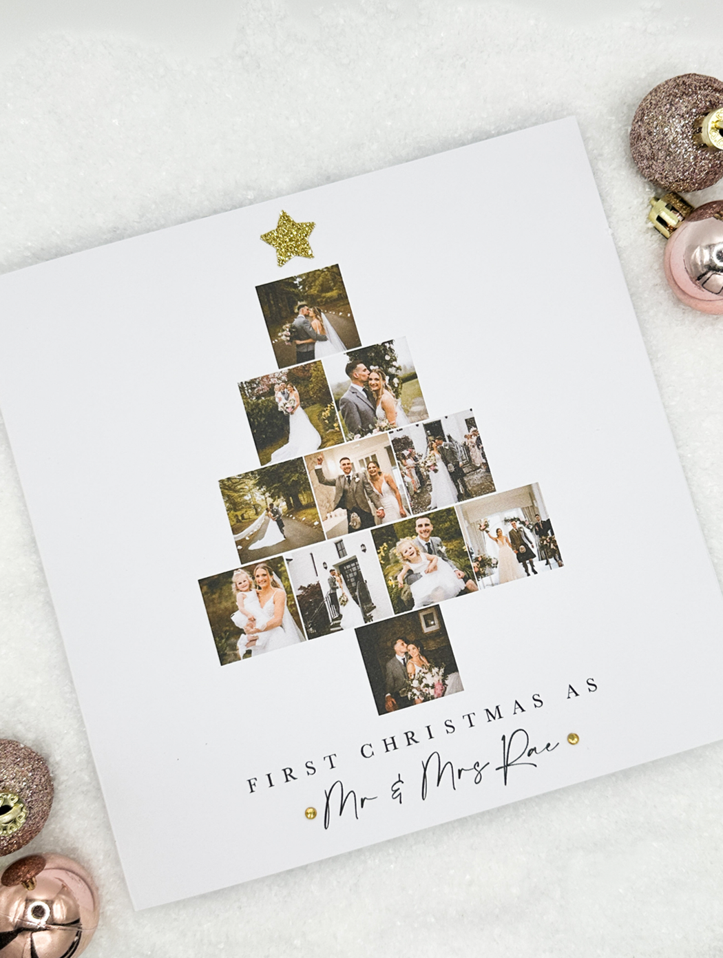 Personalised Christmas Photo Tree Card - First Christmas Married