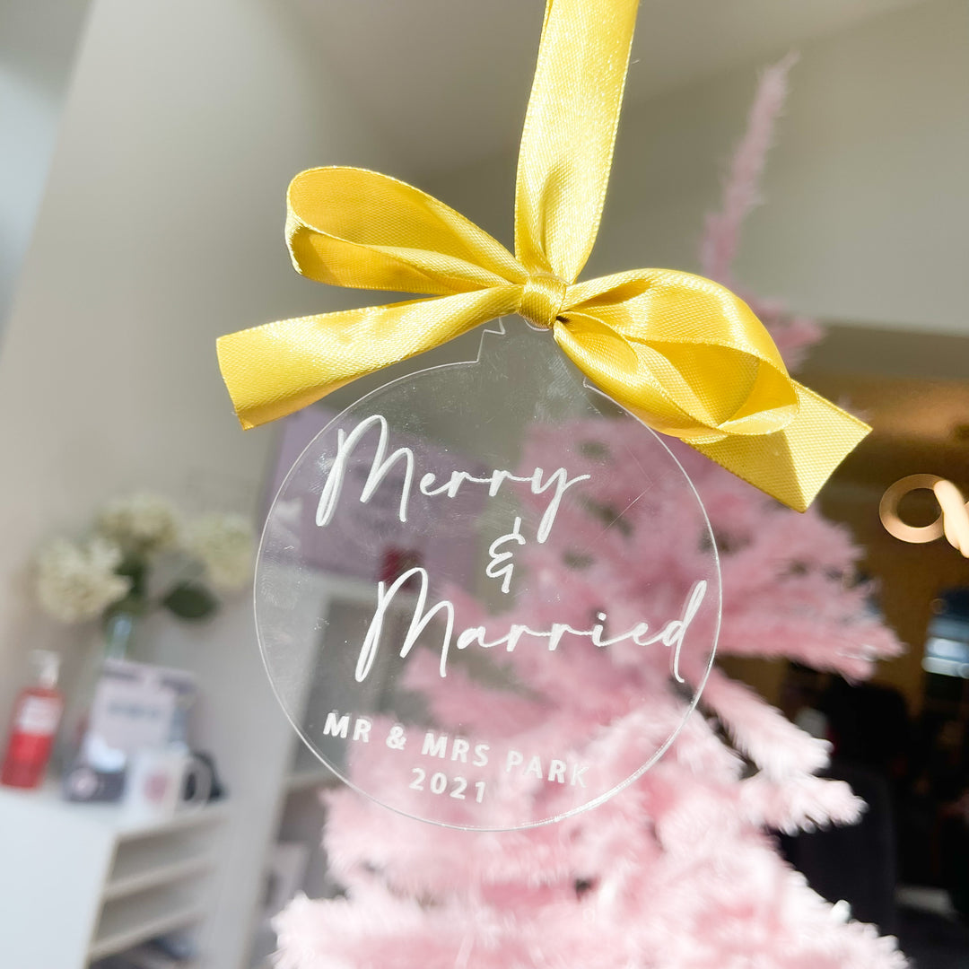 Acrylic Bauble - Personalised Merry & Married