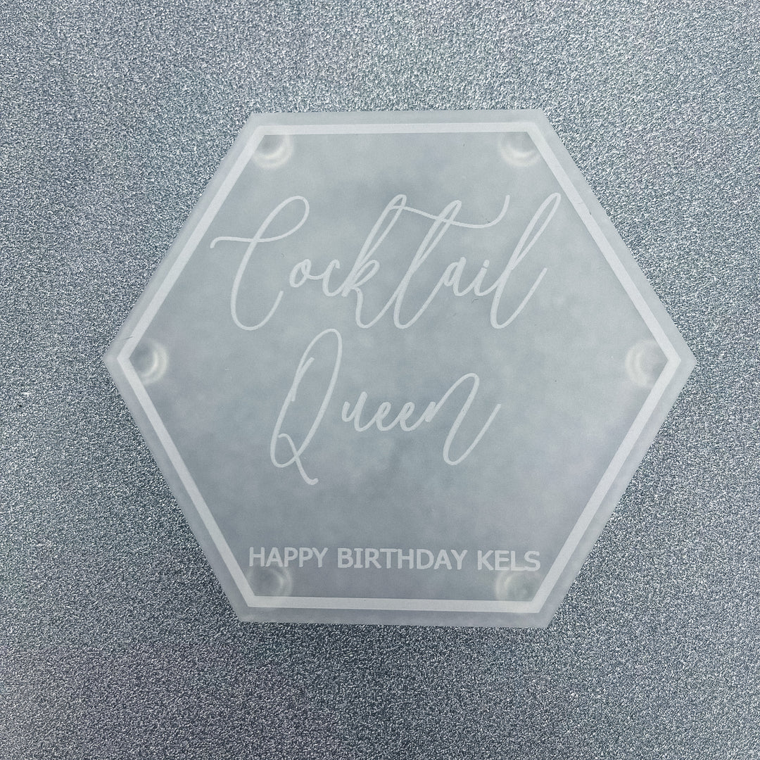 "Cocktail Queen" - Laser Engraved Hexagon Coaster