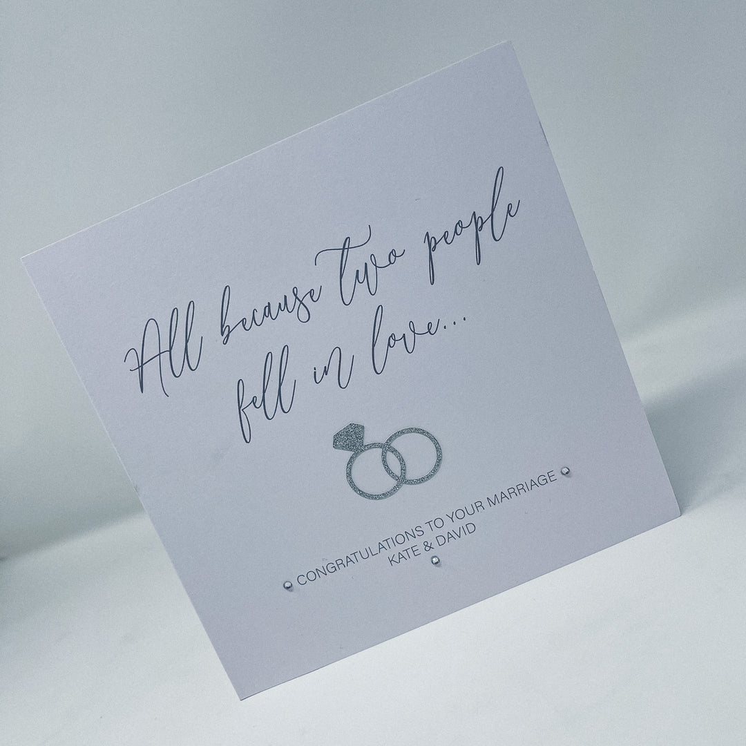 "All because two people fell in love" Wedding Card