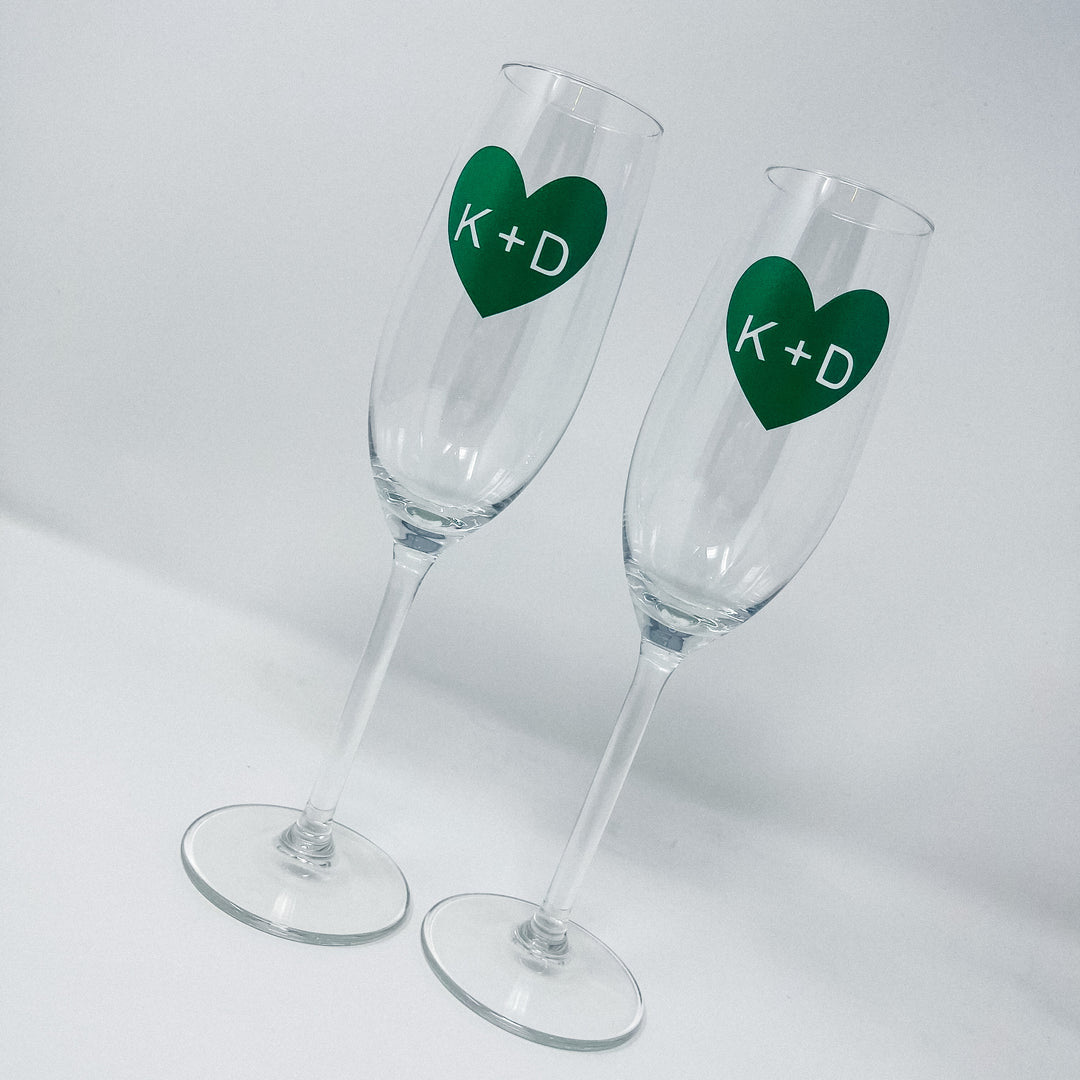 Vinyl Lettered Couple Initials Champagne Flute
