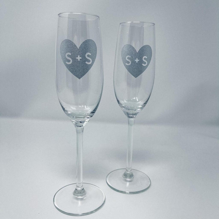 Vinyl Lettered Couple Initials Champagne Flute