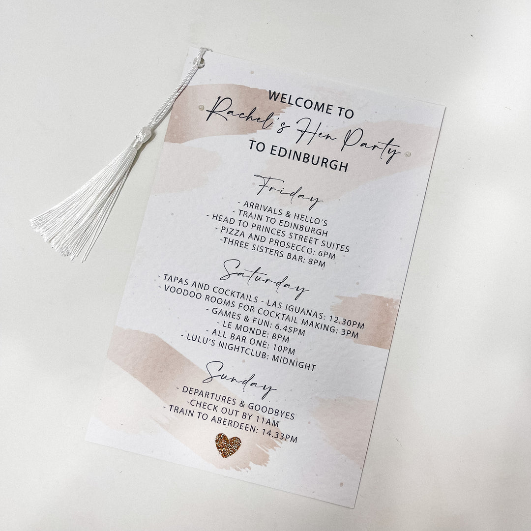 Personalised Hen Party Itinerary