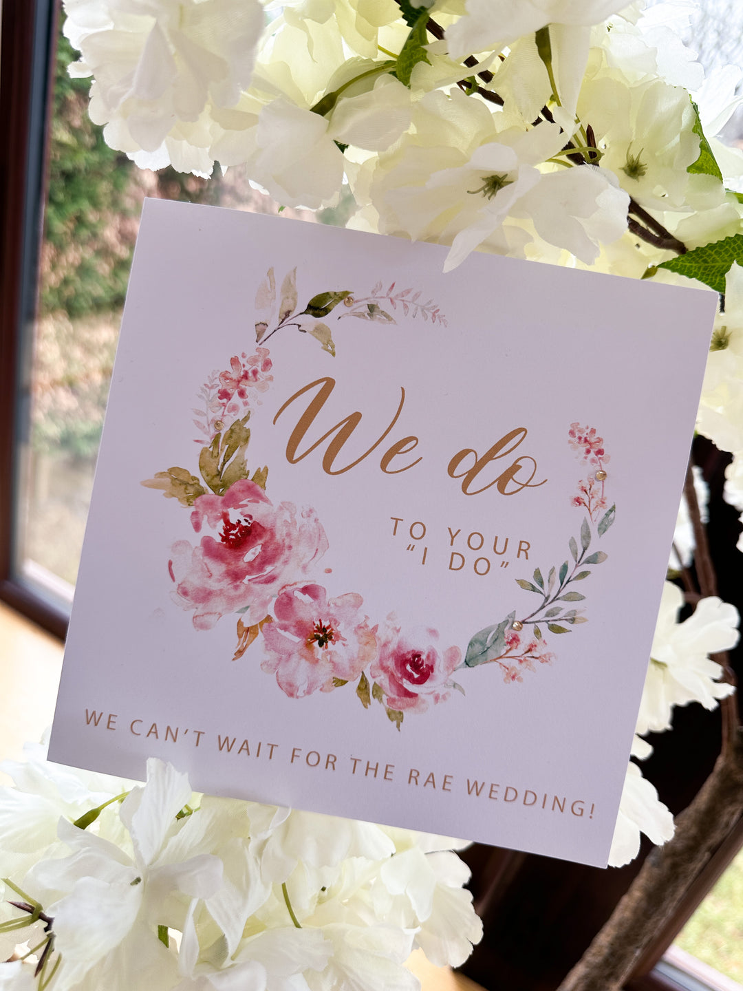 Wedding Acceptance Card - Pink Wreath Design